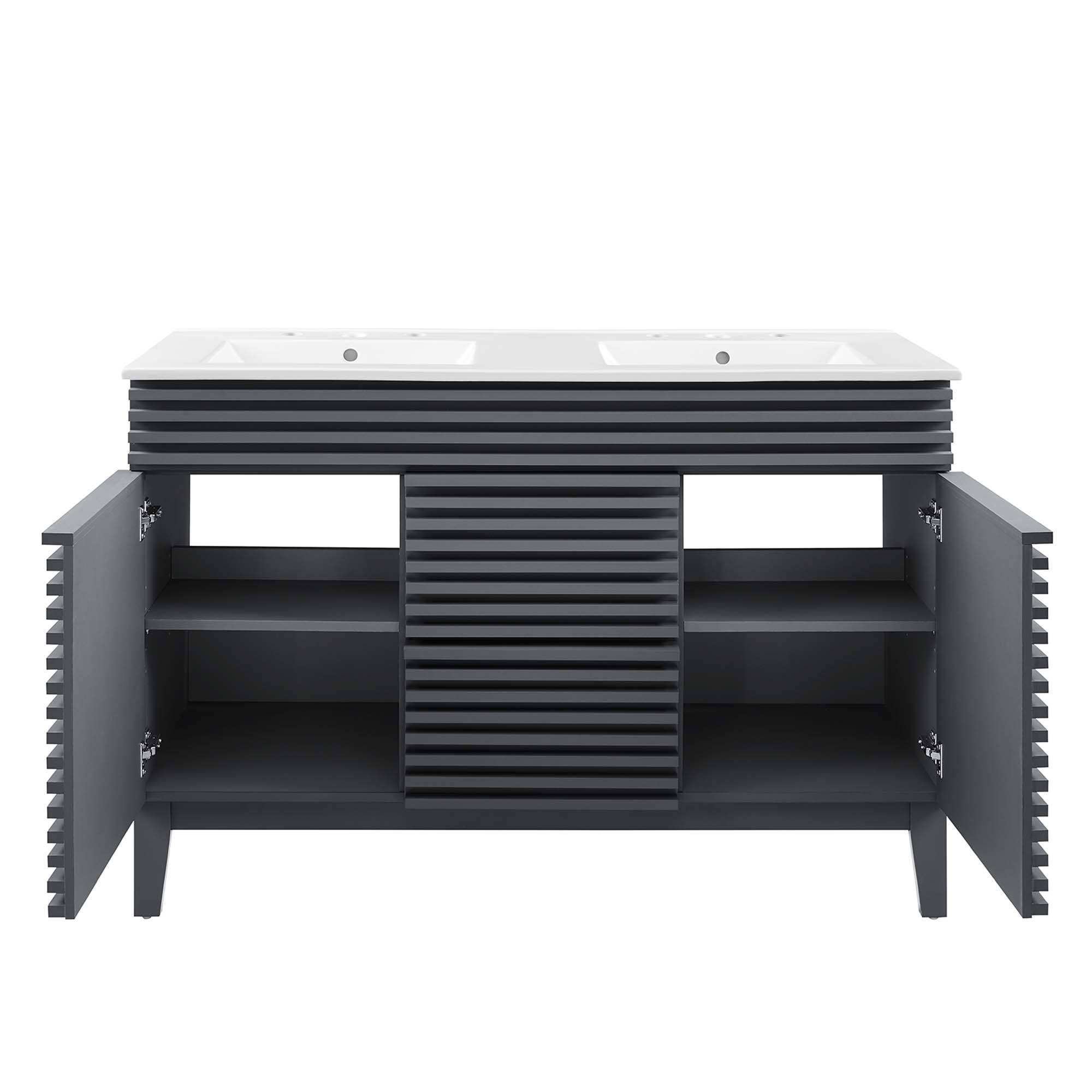 Alt View 4. Modway - Render 48" Bathroom Vanity with White Basin Included - Gray White.