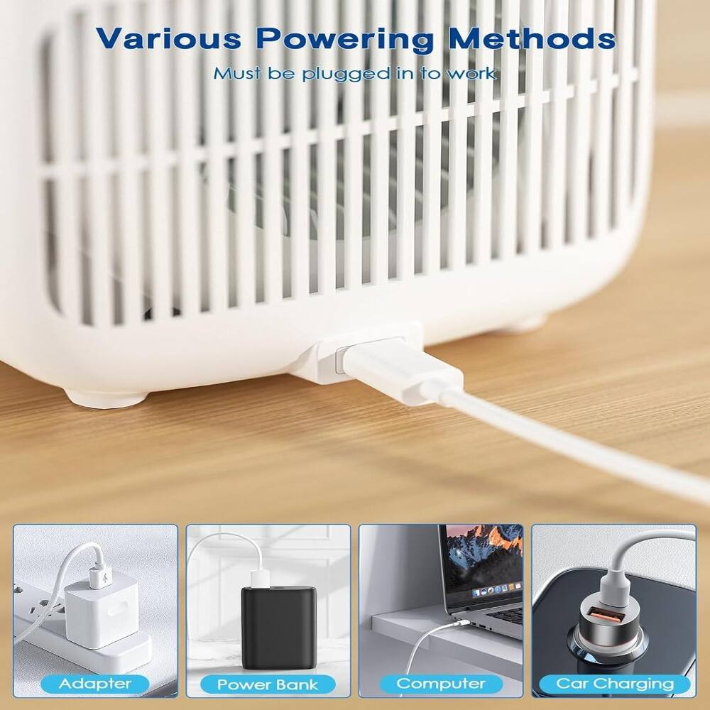 Various Powering Methods  
Must be plugged in to work  

Adapter  
Power Bank  
Computer  
Car Charging