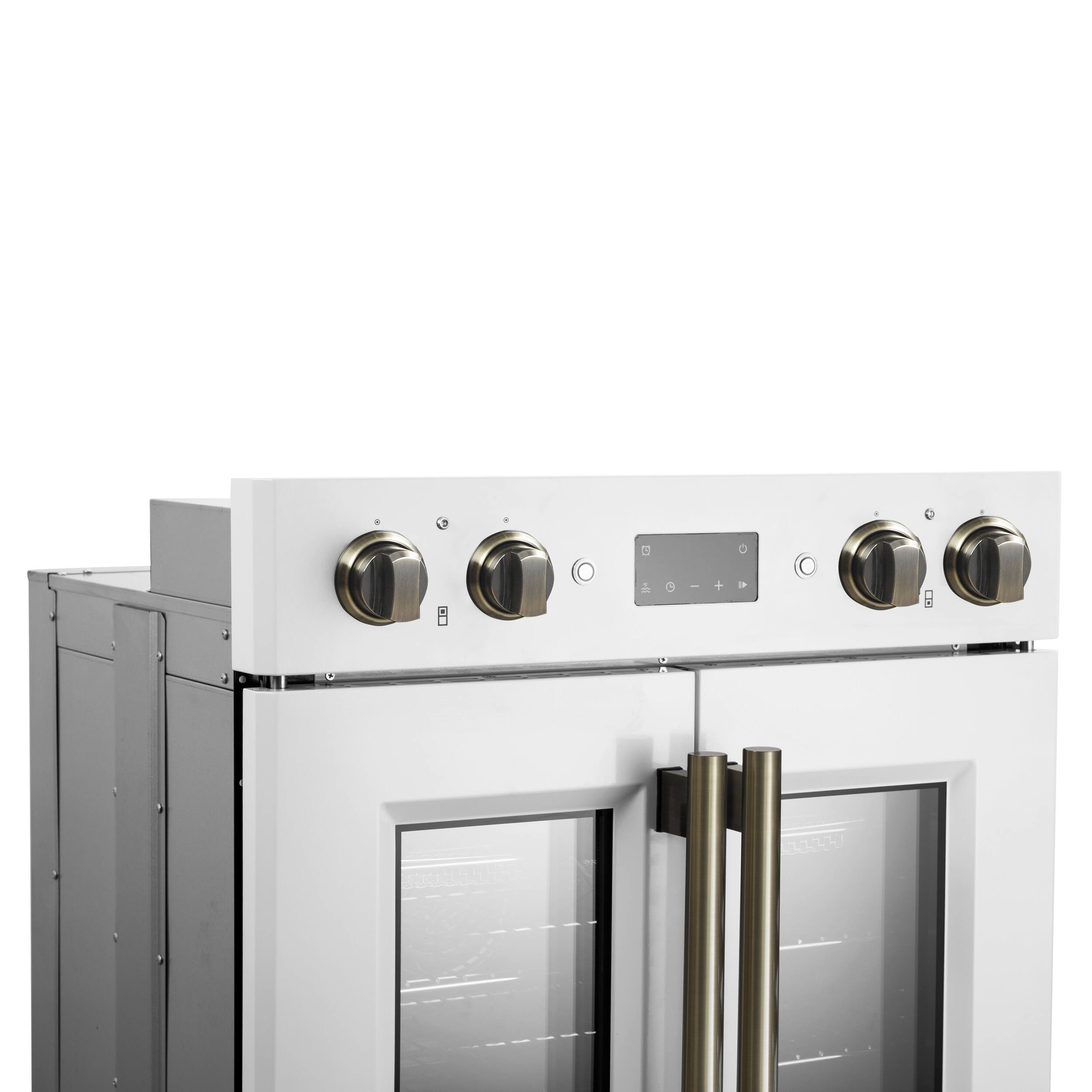 Alt View 3. Forno Appliances - Asti 7.36 Cu. Ft. Electric Double Wall Oven with Upper French Doors and Antique Brass Accents - White.