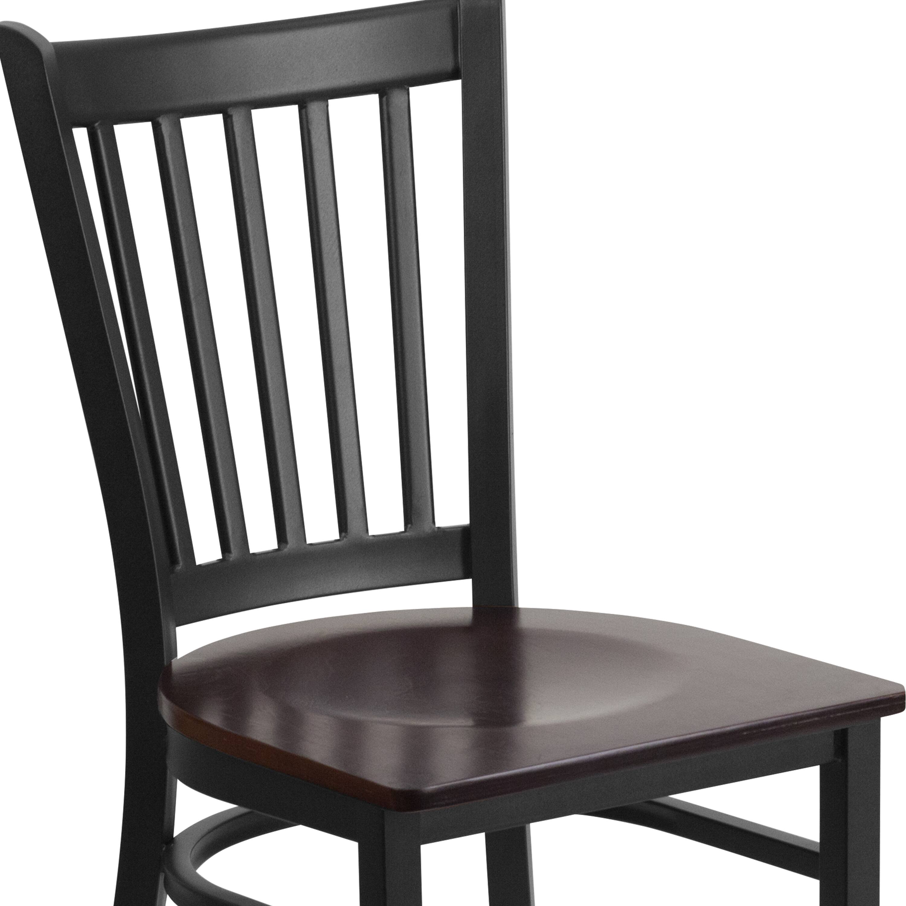 Alt View 9. Emma + Oliver - Vertical Back Metal Restaurant Dining Chair - Walnut Wood Seat/Black Metal Frame.
