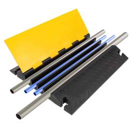 Pyle - Hose & Cable Protection Ramp - Extra Heavy Duty Four Channel Extra Large Opening - Yellow