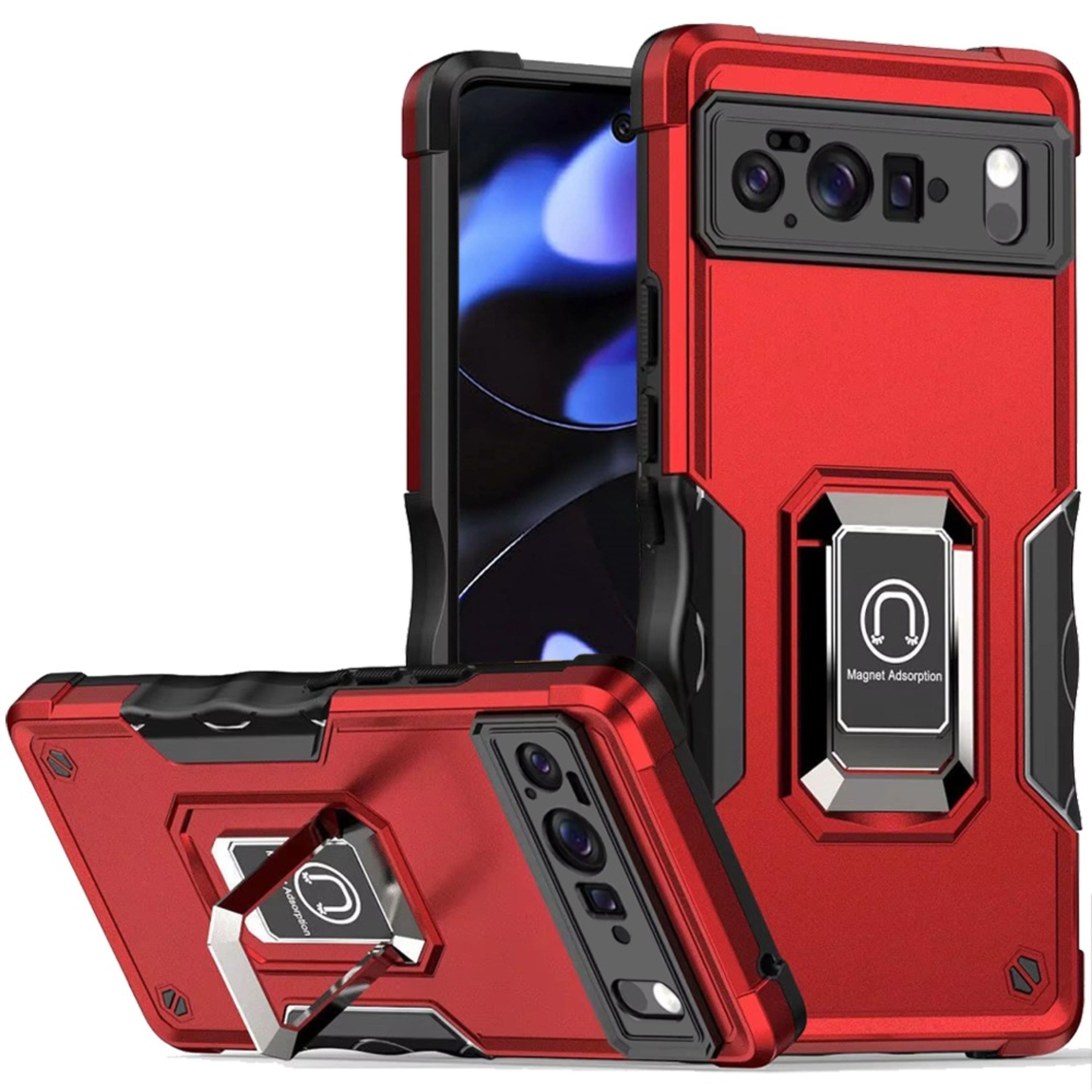 Kitcheniva - Ergonomic Grip Hybrid Case With 360° Ring Stand And Tempered Glass For Google Pixel 10 & Google Pixel 10 Pro - Red price history on PriceWatchPro