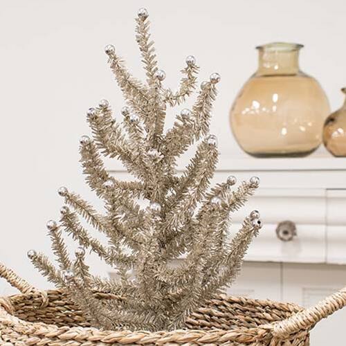 Angle. BreeBe - Gleaming Celebration Tinsel Tree 14" - Gold, Silver.