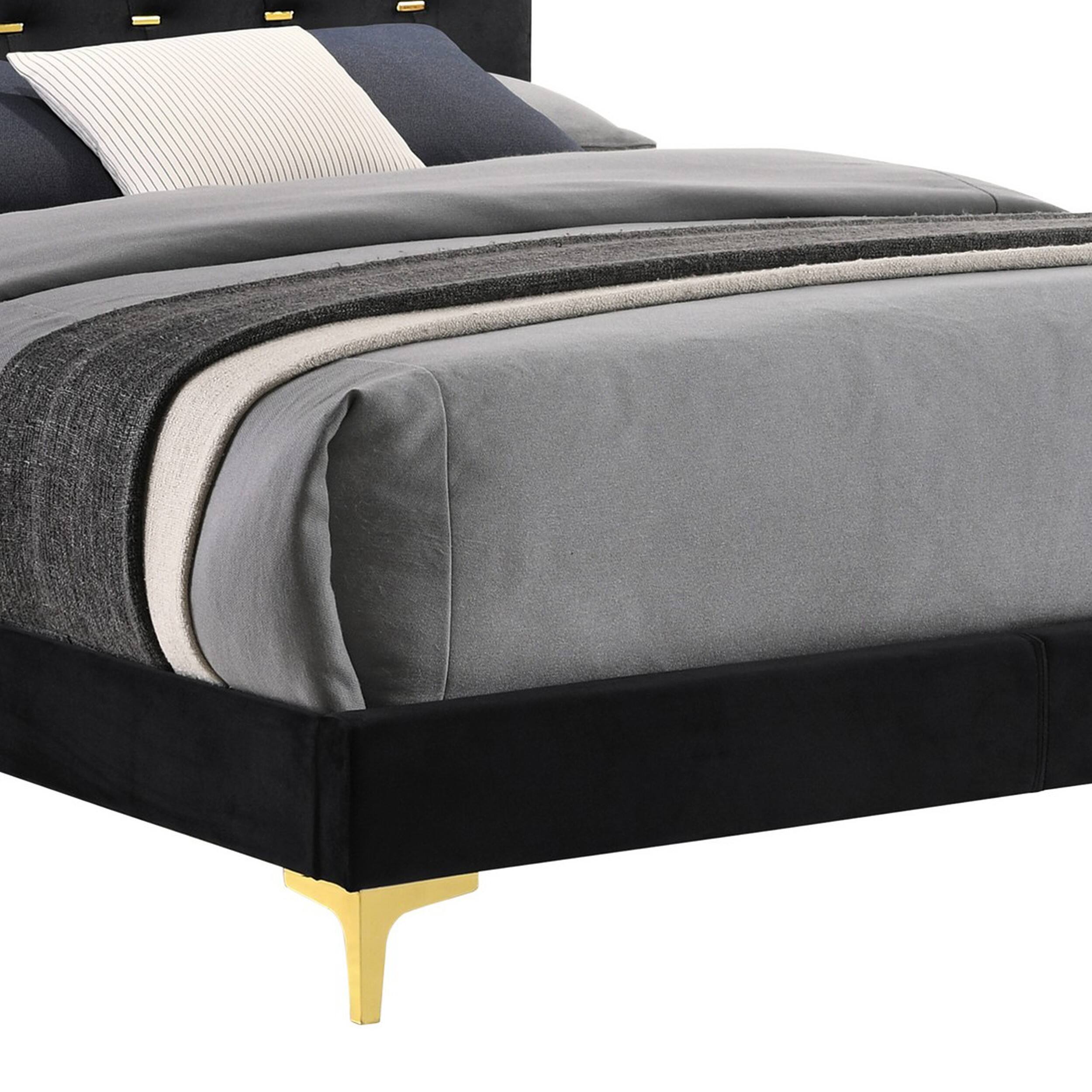 Alt View 3. Manhattan Lane - Lif Platform Queen Size Bed, Panel Tufted Headboard - Black, Gold.