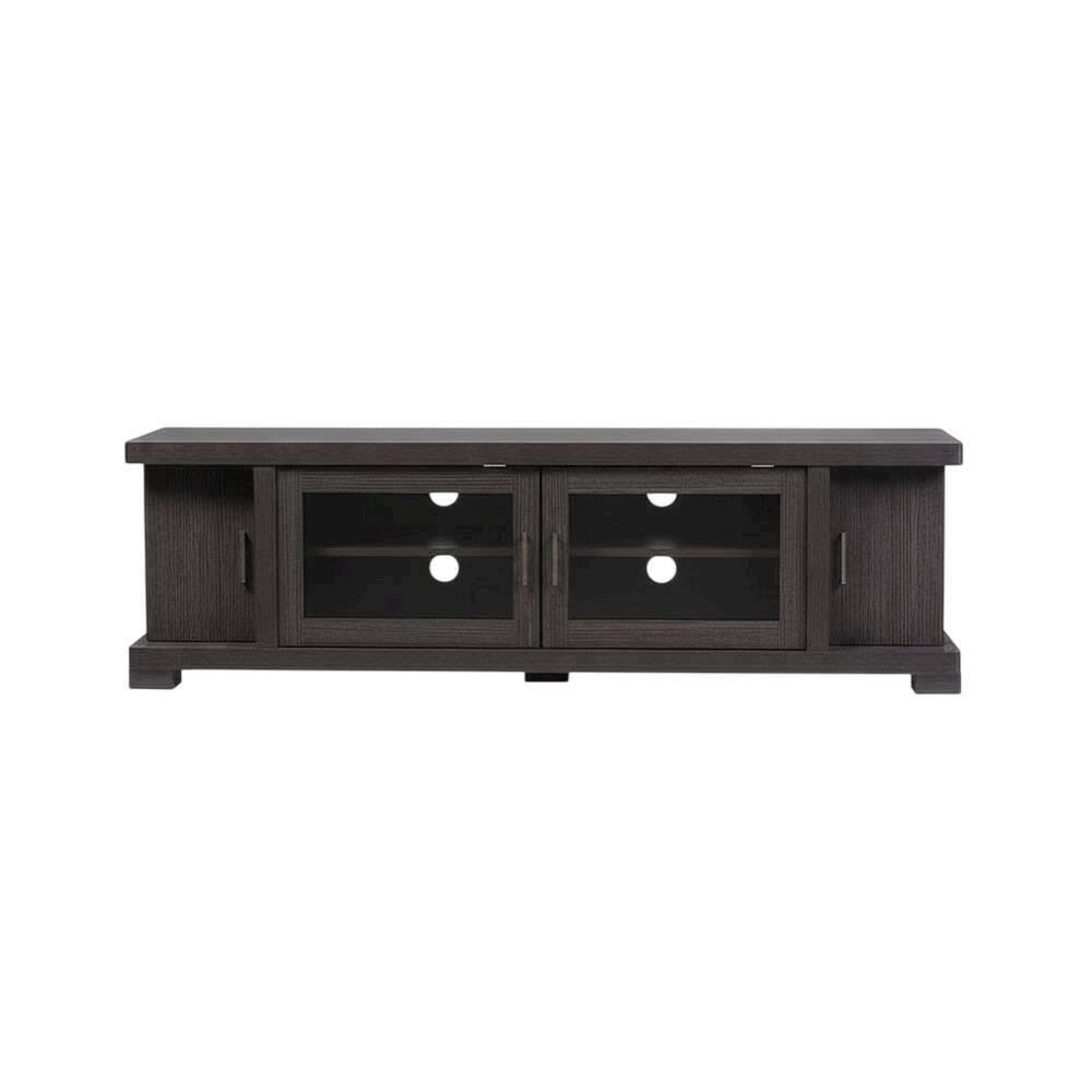 Alt View 3. FurniFact - Contemporary Brown Wood TV Stand with Glass Doors and Elegant Finish - Brown.