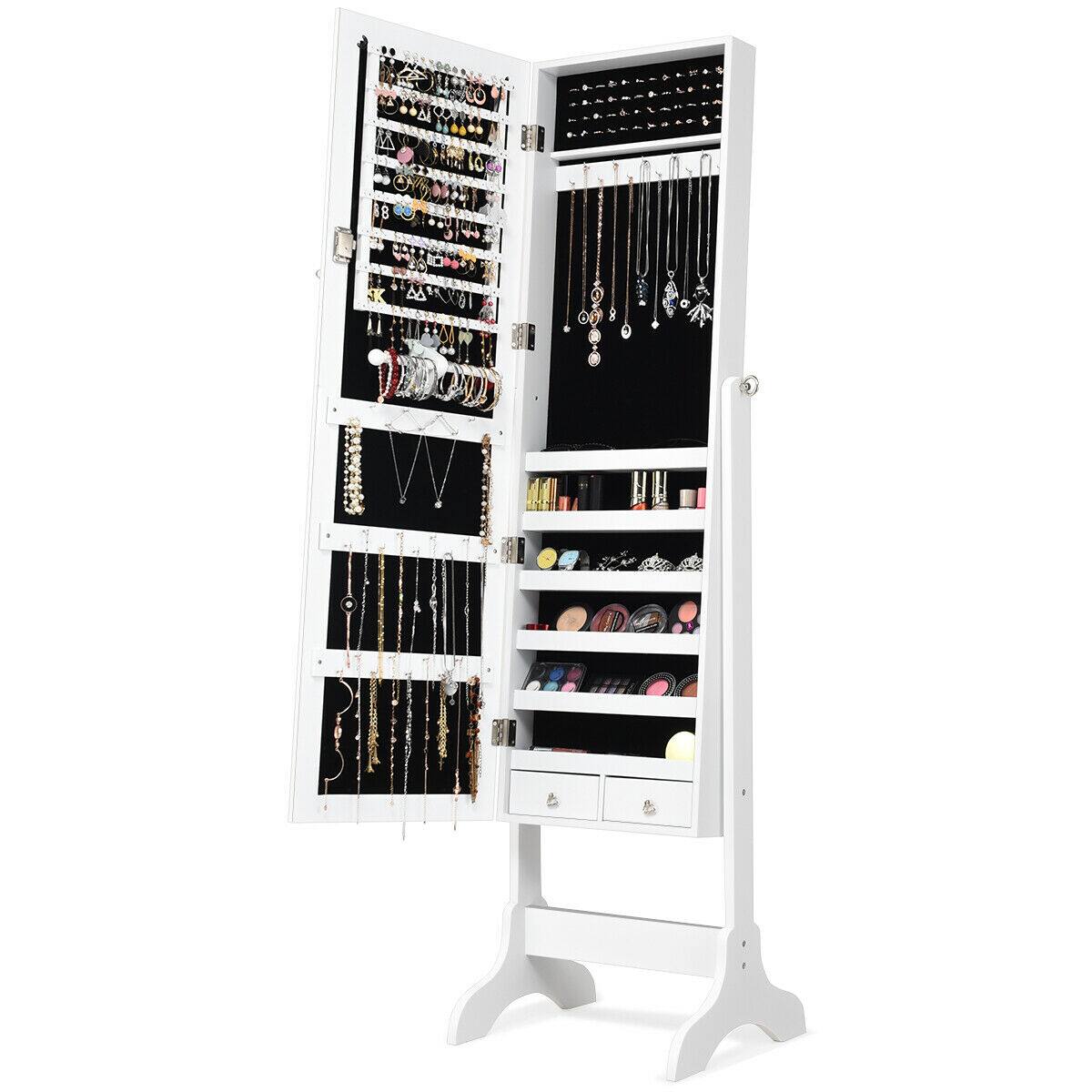 Alt View 17. Costway - Mirrored Jewelry Cabinet Storage Organizer w/Box Drawers White - White.