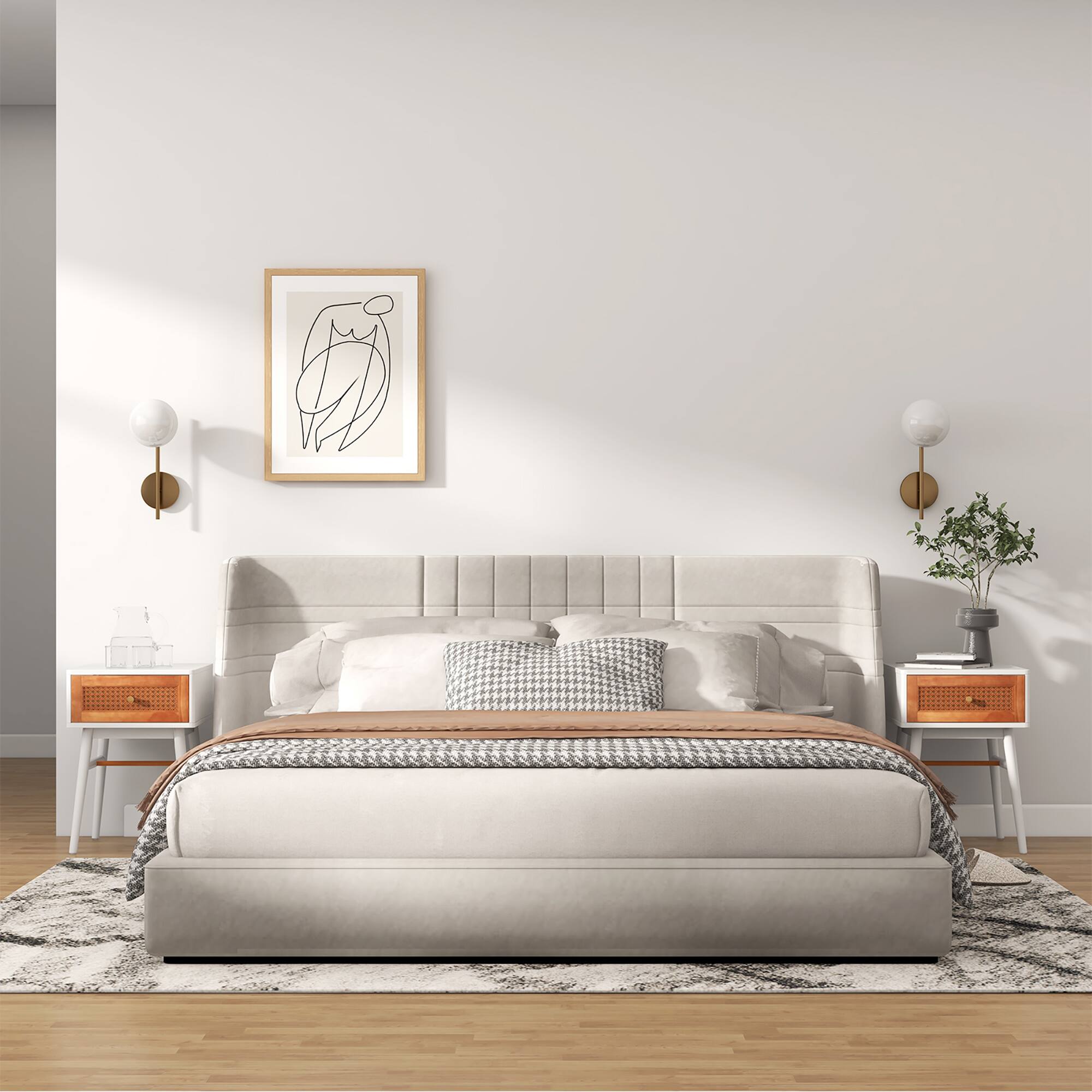 Alt View 4. Costway - Costway Nightstand Modern Bedside End Table with Storage Drawer & Solid Wood Legs - White,Brown.