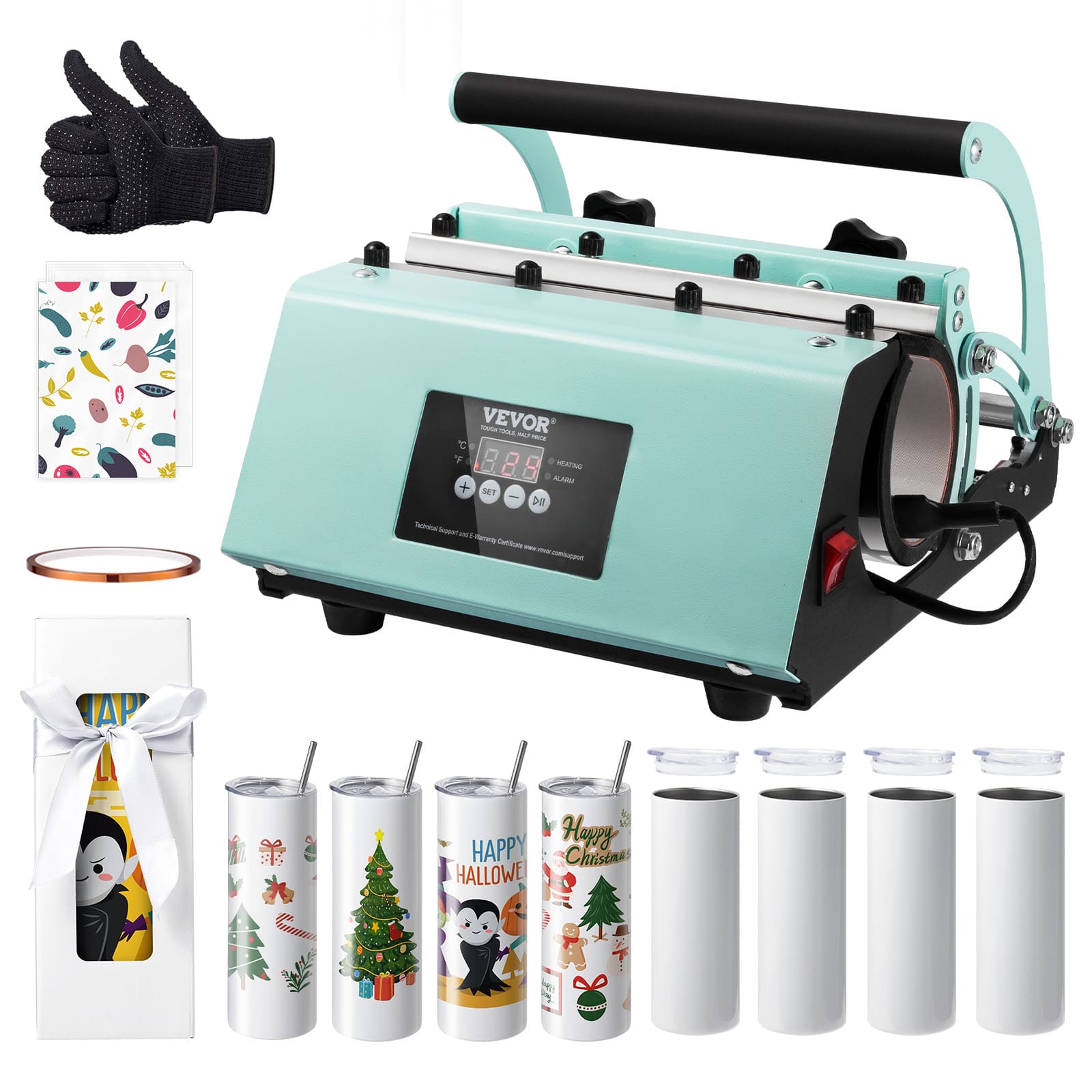 VEVOR - Tumbler Heat Press Machine and Sublimation Tumblers, Tumbler Press Set with 8pcs 20OZ Blank Tumblers - Green