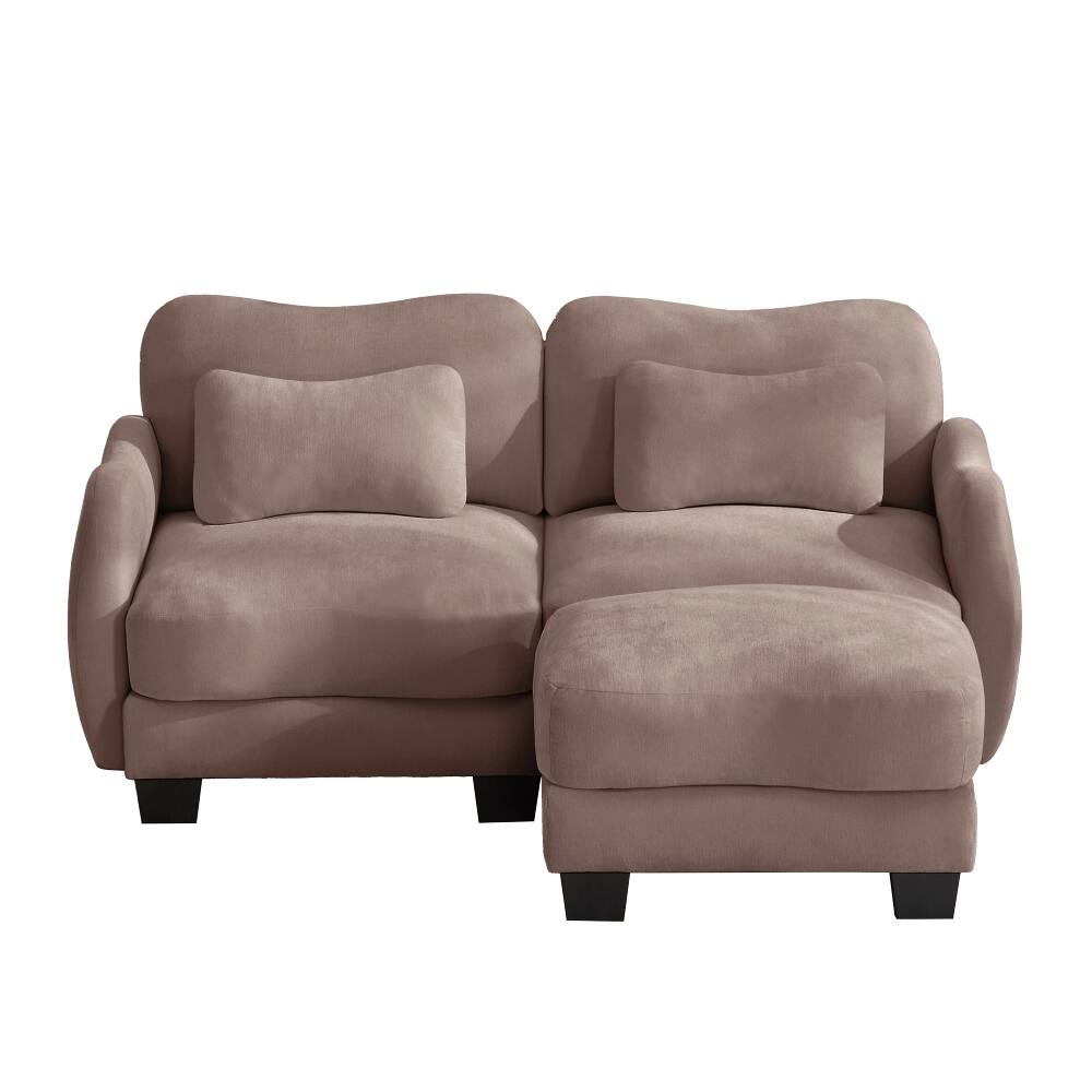 Alt View 3. Loheer - Loheer Rose Dust Chenille L-Shaped Loveseat Sofa with Movable Ottoman Ergonomic Cloud Sofa for Living Room - Rose Dust.