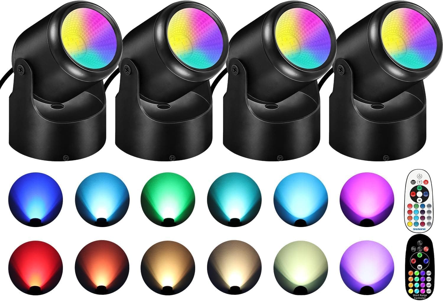 FINEAK - 4 Pack RGBW Color Changing Indoor Uplights 6W 120V Plug-in with Remote