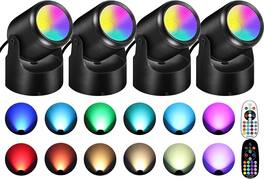 FINEAK - 4 Pack RGBW Color Changing Indoor Uplights 6W 120V Plug-in with Remote