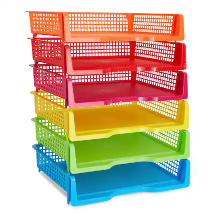 Front. Dapper Styles - Teacher Supplies Letter Tray Organizer - 6-pack Rainbow In Stackable Paper Trays For Classroom Desk - Default.