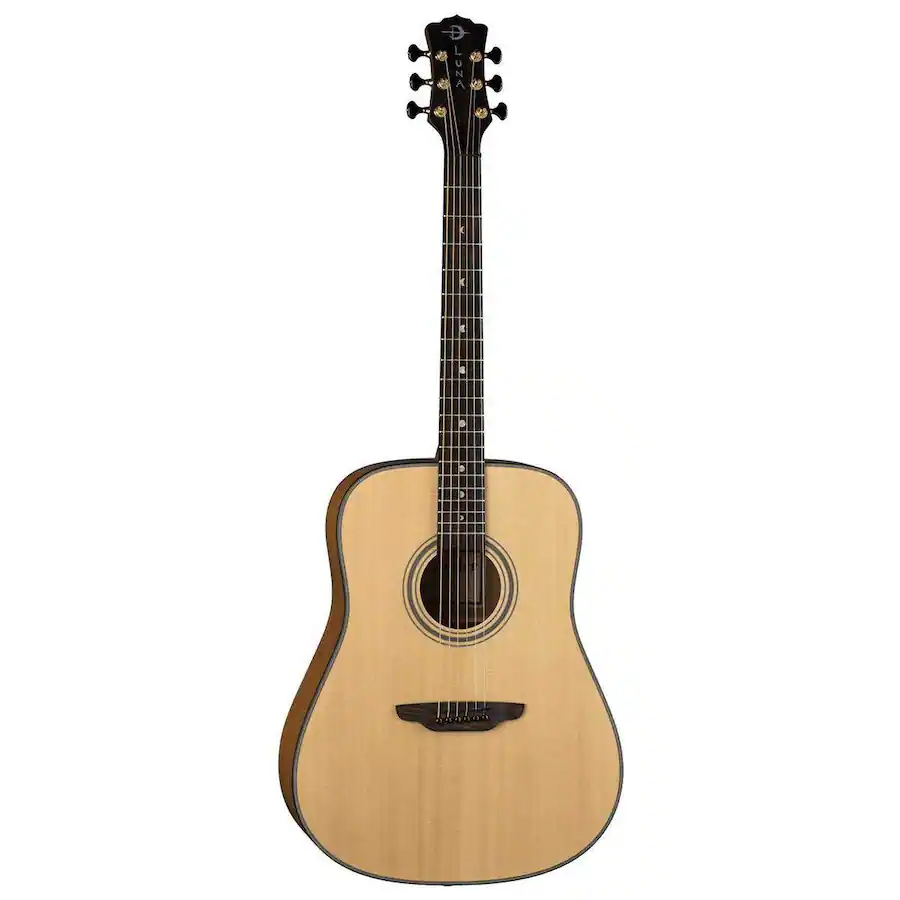 Luna Art Recorder All Solid Wood Dreadnought 6 String Guitar, 21 Frets ...