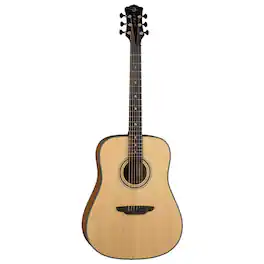 Luna - Art Recorder All Solid Wood Dreadnought 6-String Guitar, Satin Natural