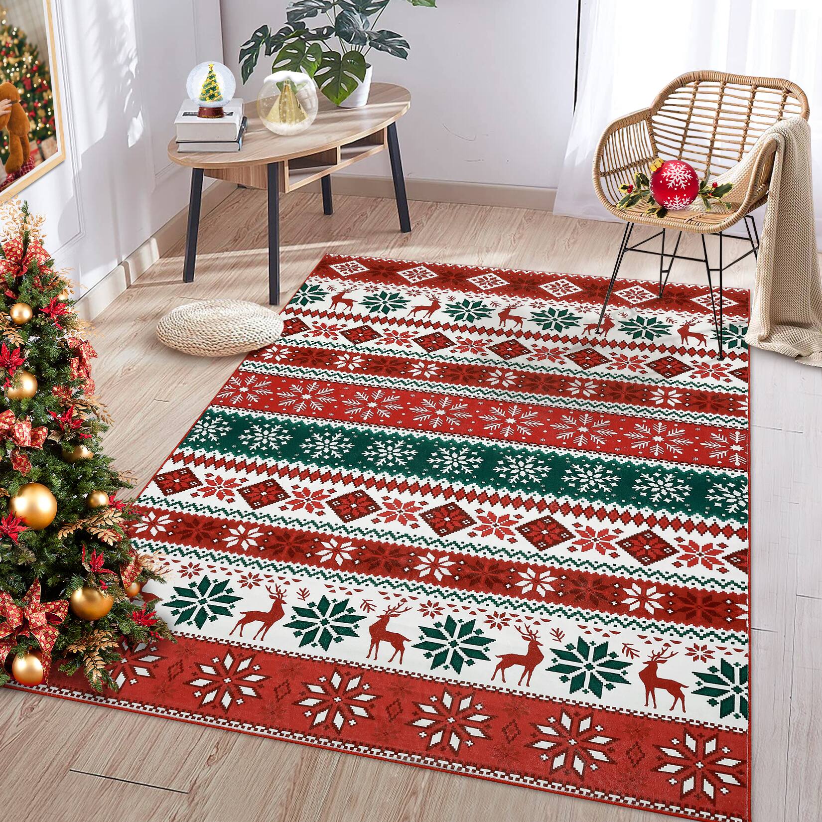 GARVEE Festive Evergreen Classic Holiday Area Rug with Deer ...