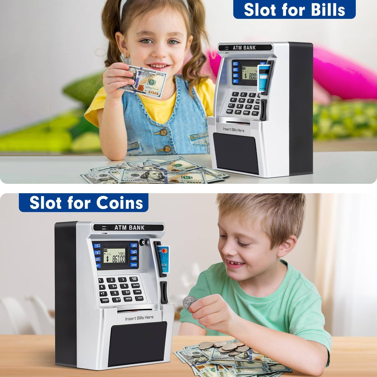 Slot for Bills  
ATM BANK  
Insert Bills Here  

Slot for Coins  
ATM BANK  
Insert Bills Here