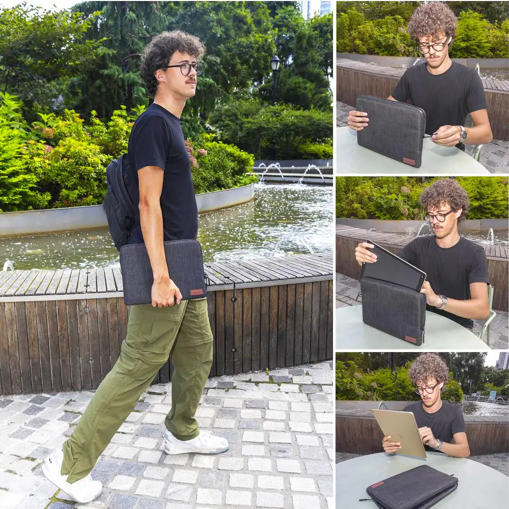 Alt View 7. Ruggard - 13" MacBook Air Laptop Sleeve, Fits Most 13" Laptops, Padded Interior, Water-Resistant Nylon, Easy-Grip Zipper Pulls - Grey.