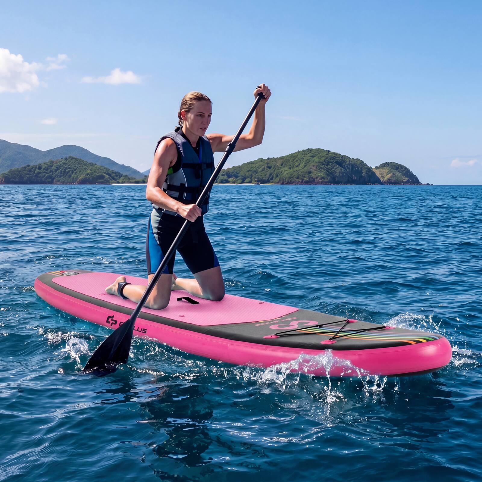 Alt View 1. Costway - Costway 11' Wide Inflatable Stand Up Paddle Board , Stable SUP for Adults and Youth - Pink+Black.
