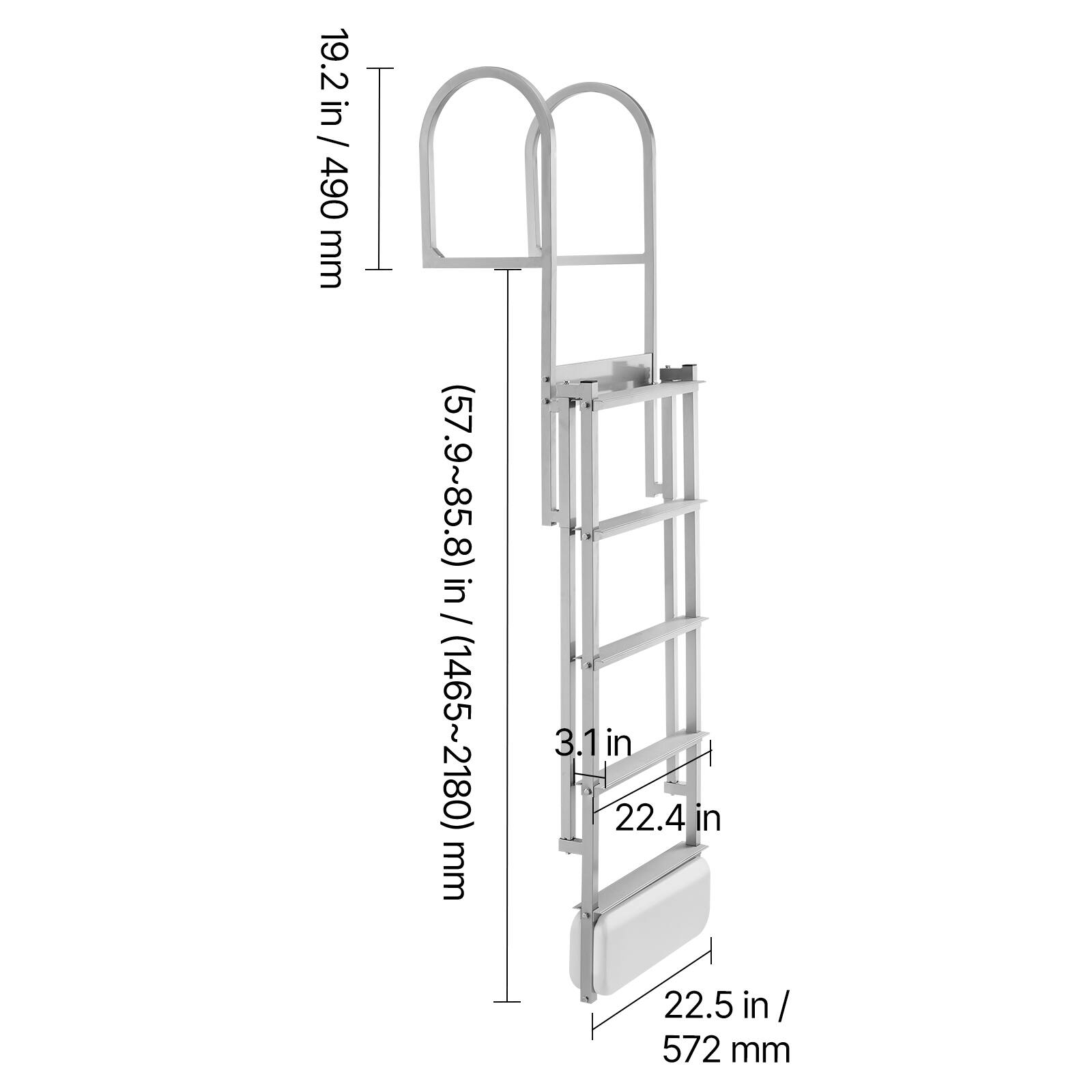 19.2 in / 490 mm  
(57.9~85.8) in / (1465~2180) mm  
3.1 in  
22.4 in  
22.5 in / 572 mm