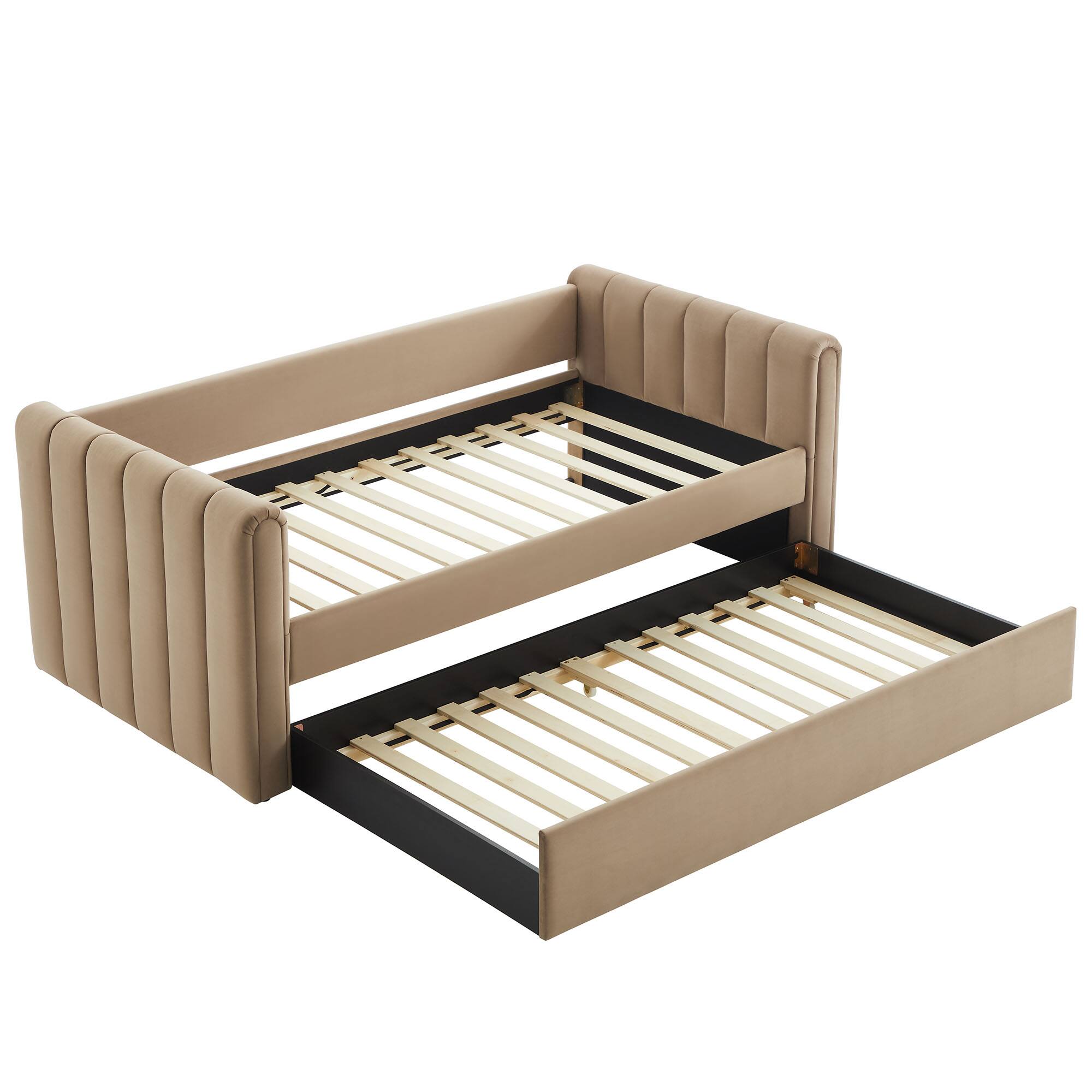 Alt View 5. Modway - Veyla Channel Tufted Performance Velvet Twin Daybed With Trundle by Modway - Taupe.