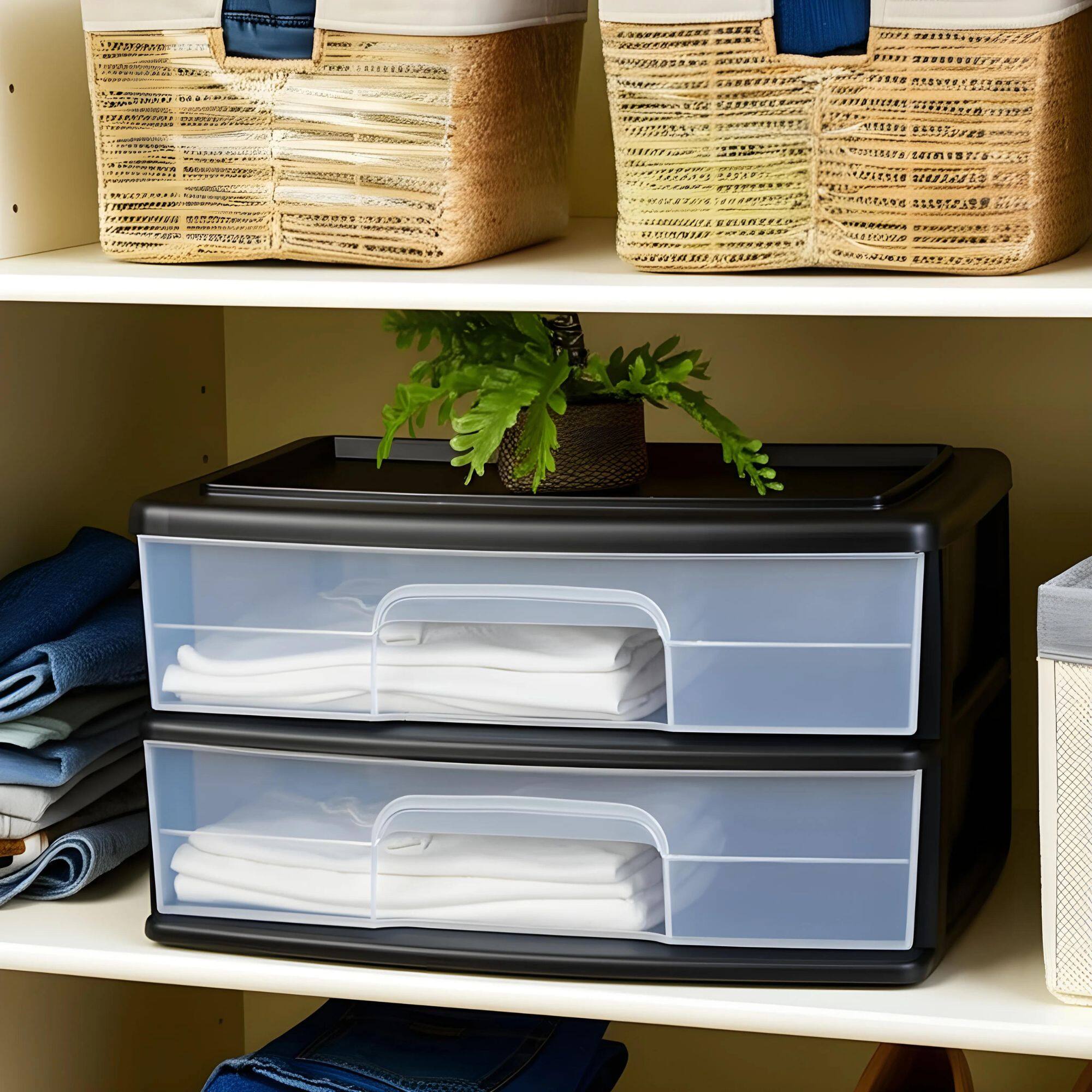 Alt View 7. Homz - Homz Plastic 2 Drawer Wide Storage Cart, Black Frame with Clear Drawer, 2 Pack - Black frame with clear drawers.