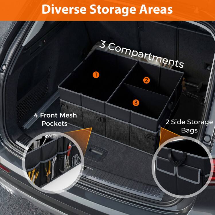 Diverse Storage Areas  
3 Compartments  
4 Front Mesh Pockets  
2 Side Storage Bags