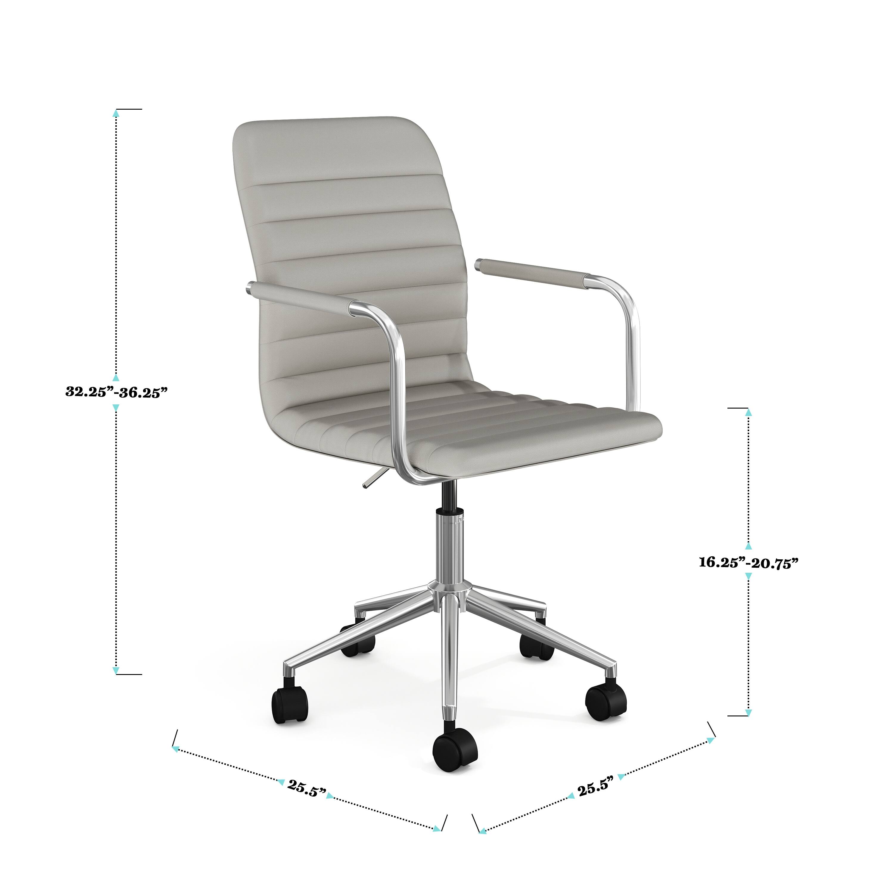 The text on the image reads: "32.25"-36.25" 16.25"-20.75" 25.5" 25.5". This information is likely related to the dimensions of the chair. The first measurement, "32.25"-36.25", could be referring to the height of the chair, while the second measurement, "16.25"-20.75", might be referring to the width or depth of the chair. The last two measurements, "25.5" and "25.5", could be referring to the width of the chair's seat or backrest.