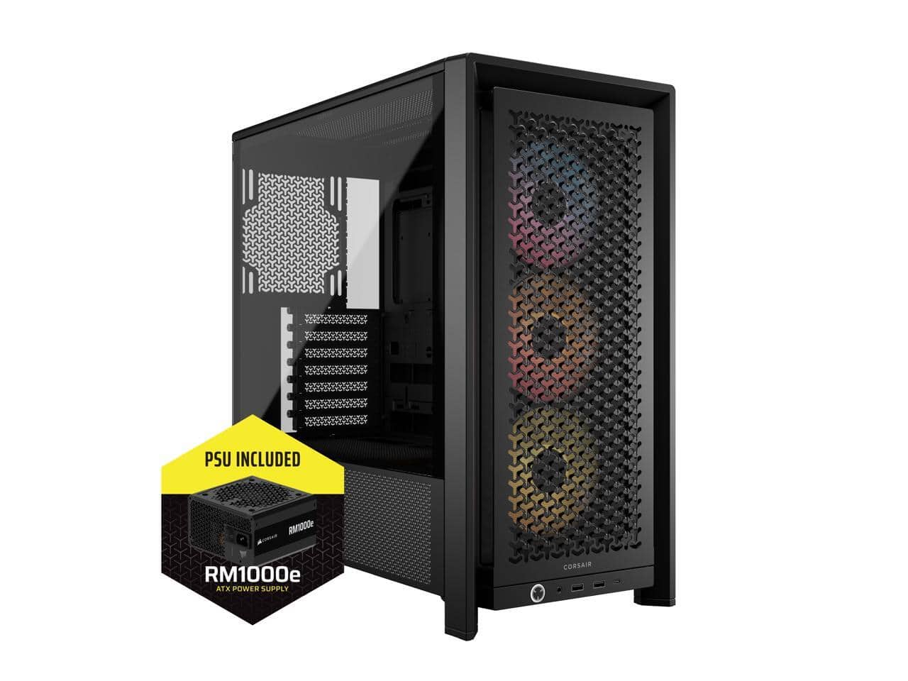 CORSAIR - Frame 4000D Black Steel / Tempered Glass ATX Mid Tower Computer Case with RM1000e Power Supply installed - Black