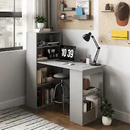 Anysun - 47" Compact Computer Desk with 6-Tier Storage Shelves & Bookshelf, Space-Saving Workstation for Home Office - Gray