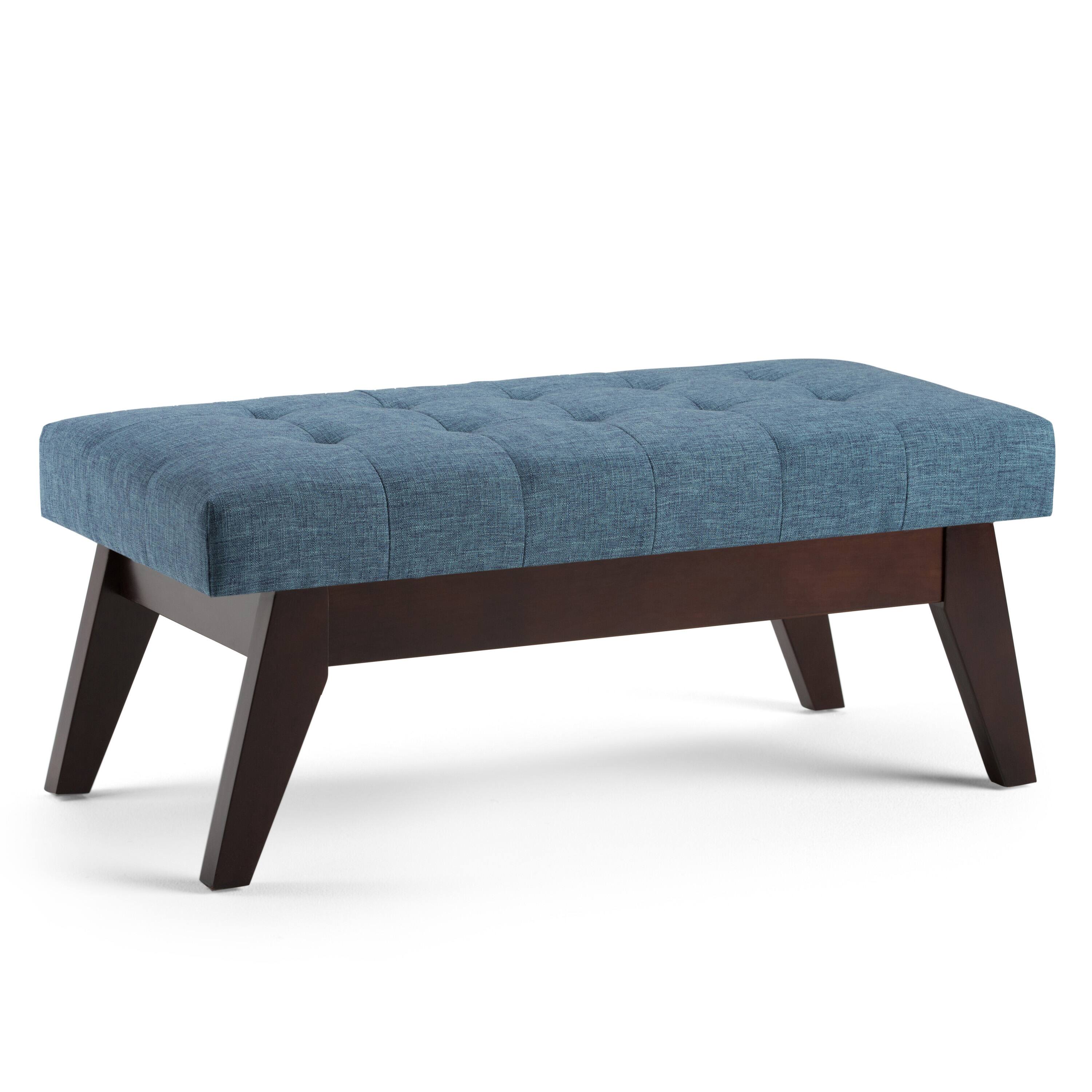 Angle. Simpli Home - Draper Mid Century Tufted Ottoman Bench - Denim Blue.