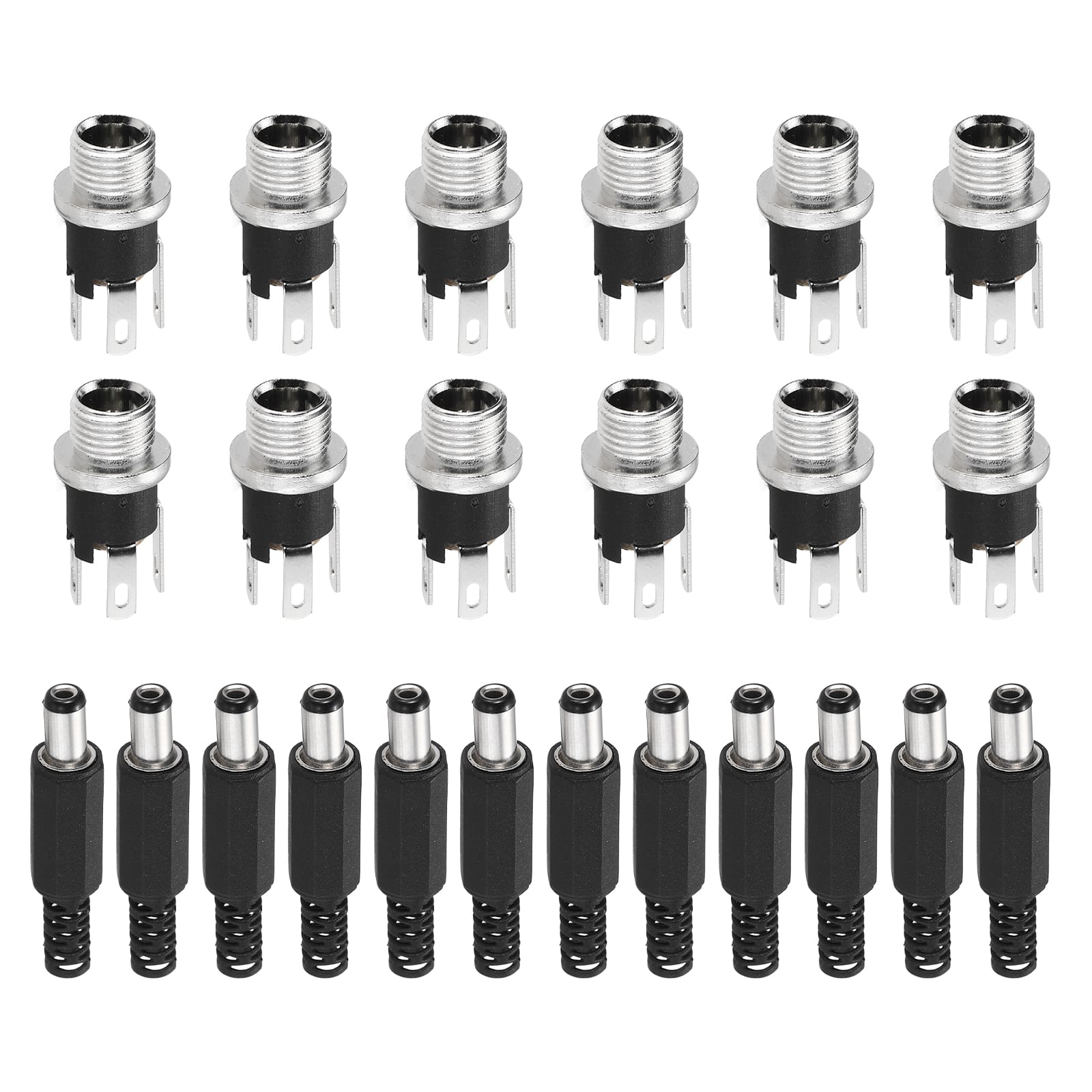Unique Bargains - 12pcs DC5521 Female Jack + 12pcs DC5521 Male Plug with Spacer for Guitar/Car Audio/Power Supply - Black