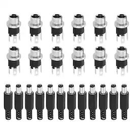 Unique Bargains - 12pcs DC5521 Female Jack + 12pcs DC5521 Male Plug with Spacer for Guitar/Car Audio/Power Supply - Black
