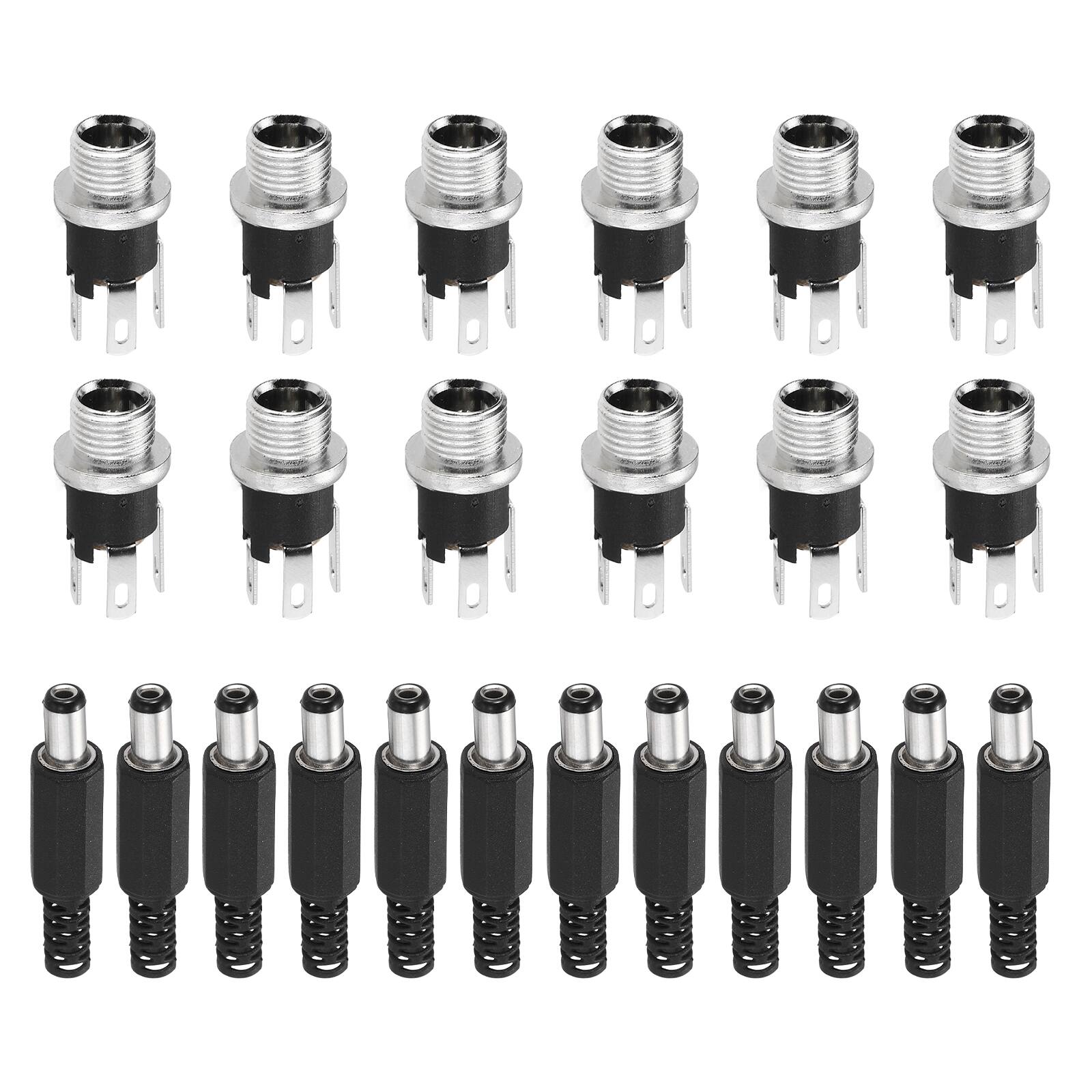 Front. Unique Bargains - 12pcs DC5521 Female Jack + 12pcs DC5521 Male Plug with Spacer for Guitar/Car Audio/Power Supply - Black.