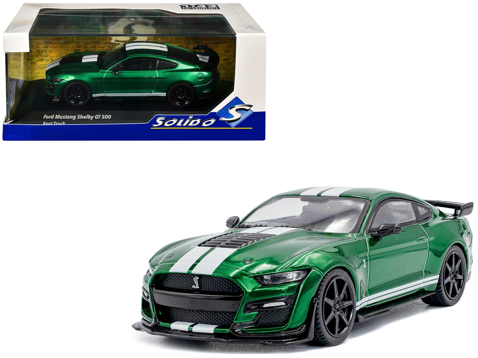 2020 Ford Mustang Shelby GT500 Fast Track Eruption Green Metallic with White Stripes 1/43 Diecast Model Car by Solido price history on PriceWatchPro