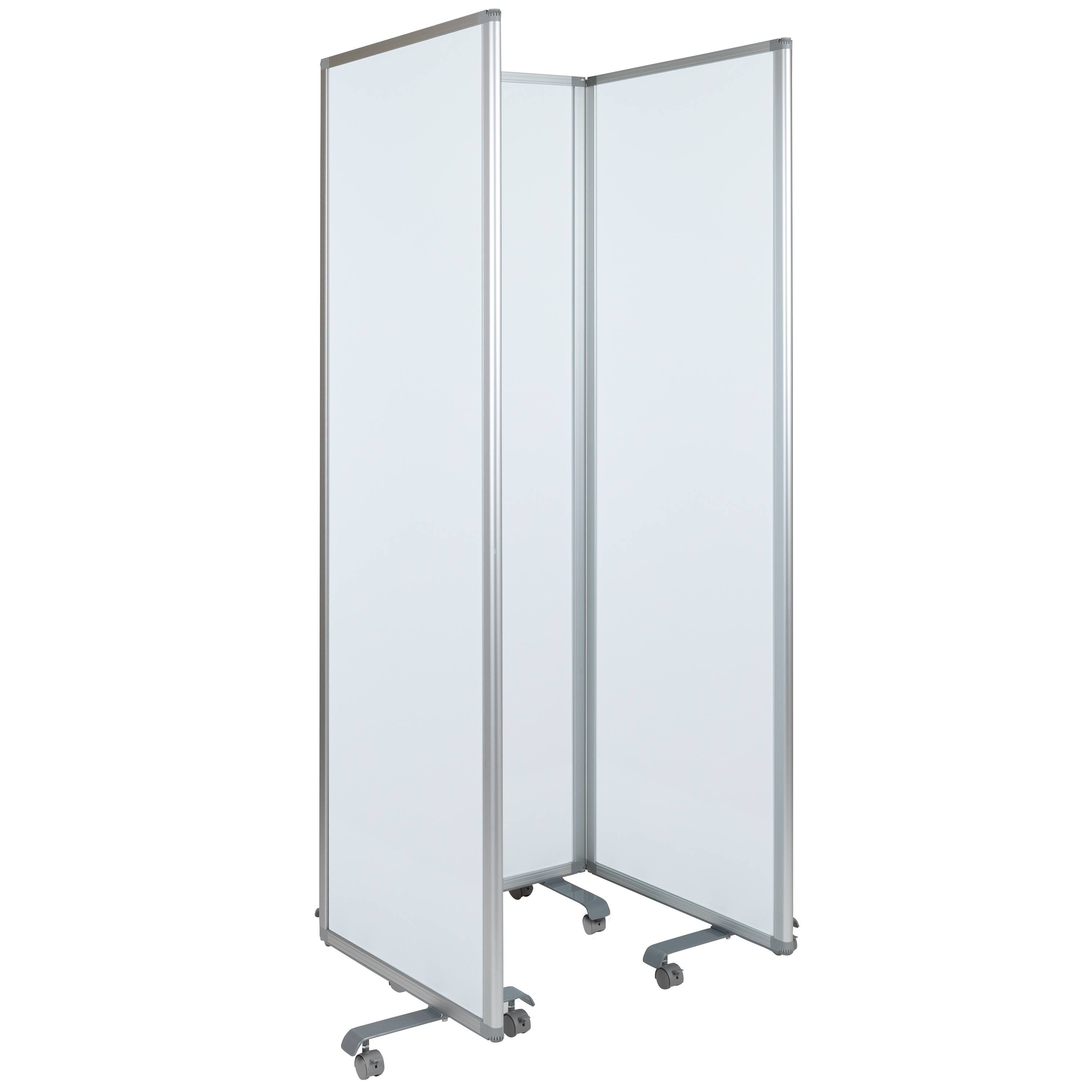 Alt View 7. Emma + Oliver - Mobile Magnetic Whiteboard 3 Section Partition with Locking Casters, 72"H x 24"W - White.