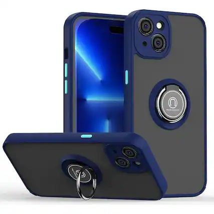 Front. Entronix - Entronix iPhone 15 Case with Built-in Kickstand - Matte Finish for Enhanced Grip - Blue.