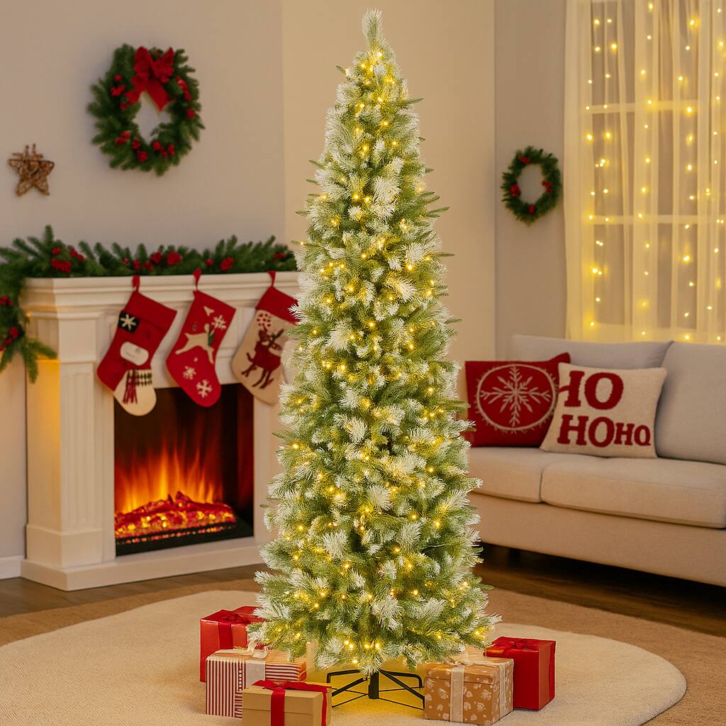 Angle. BreeBe - Pre-Lit Artificial Christmas Tree with Soft White LEDs – 6/7.5/9ft - Green.