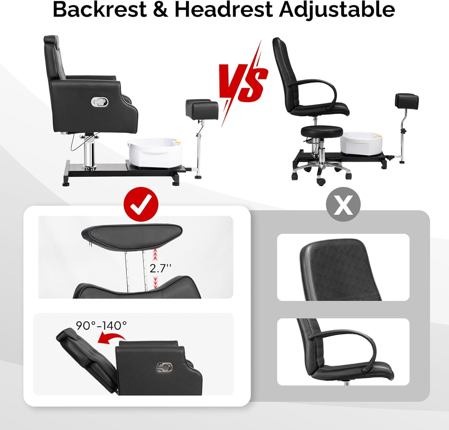Backrest & Headrest Adjustable

✓ 2.7" 90°-140°

VS

X