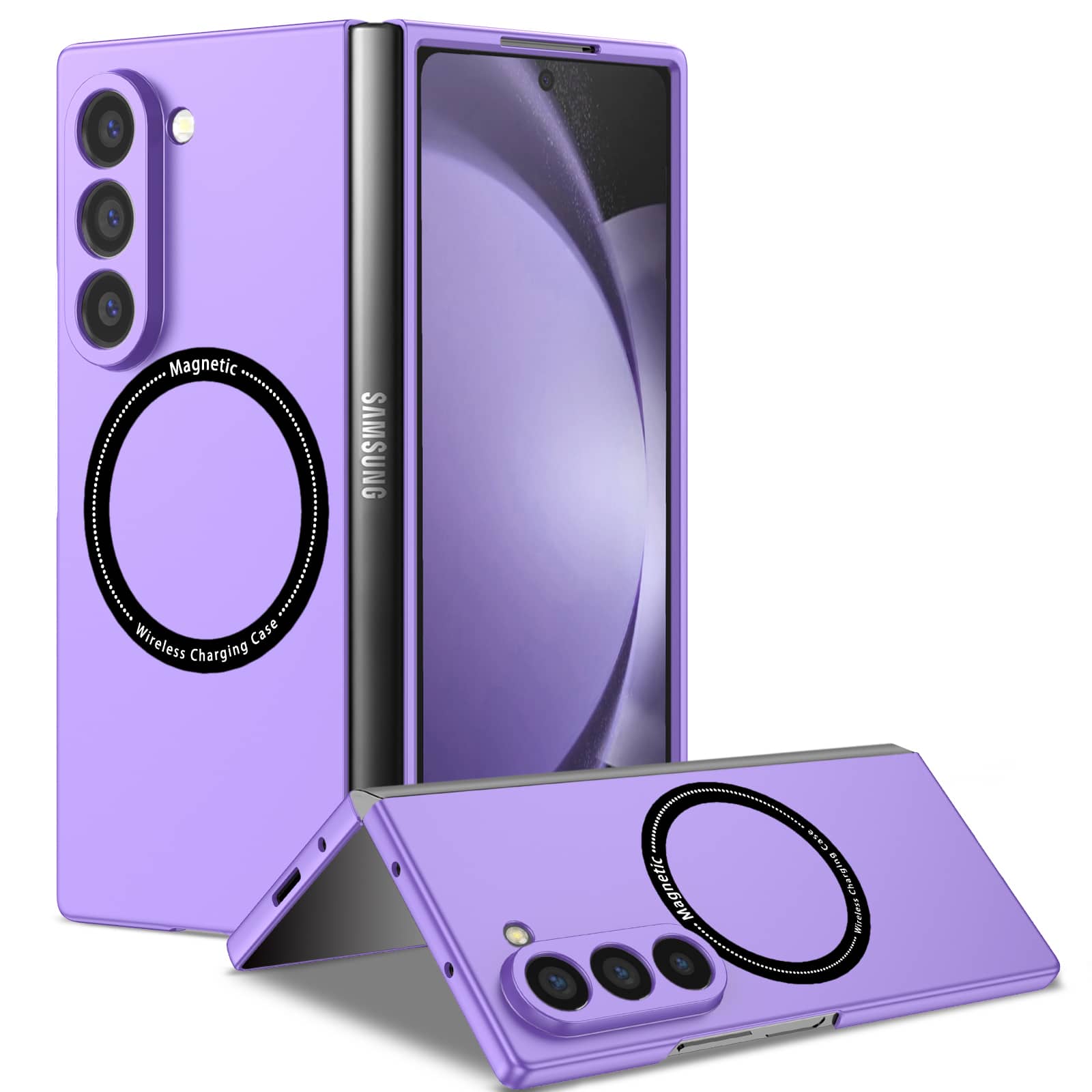 Dteck - for Samsung Galaxy Z Fold6 Case,Slim Matte PC Phone Cover,Mag Safe Compatible,Magnetic Folding Shockproof Cover - Purple