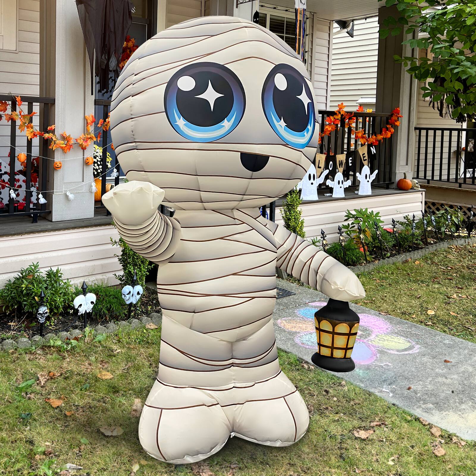 Back. GOOSH Inflatables - GOOSH 5.2FT Inflatable Cute Mummy with Lantern – Light-Up Halloween Yard Decoration - White.