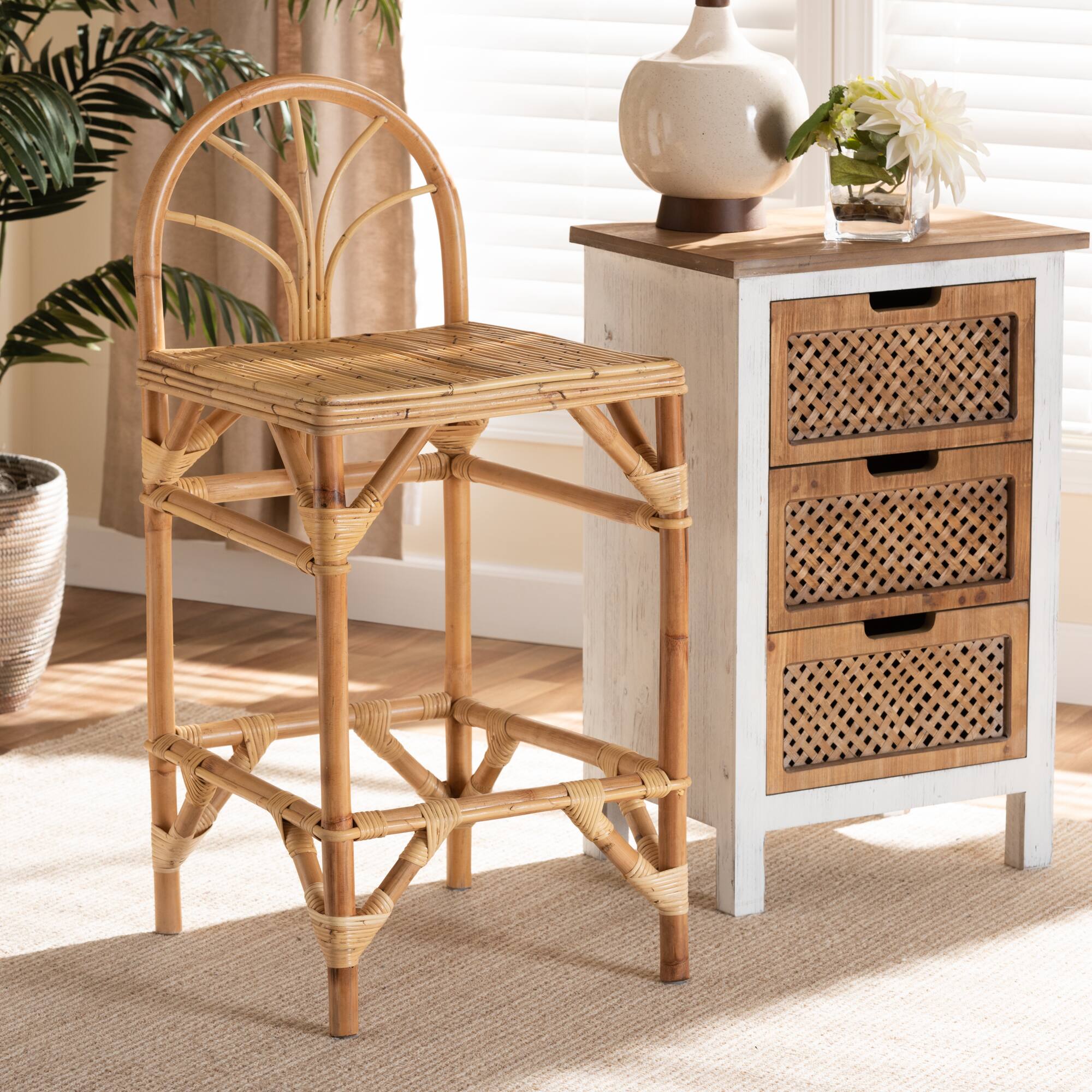 Alt View 2. bali & pari - Seville Modern and Contemporary Natural Finished Rattan Counter Stool - Natural.