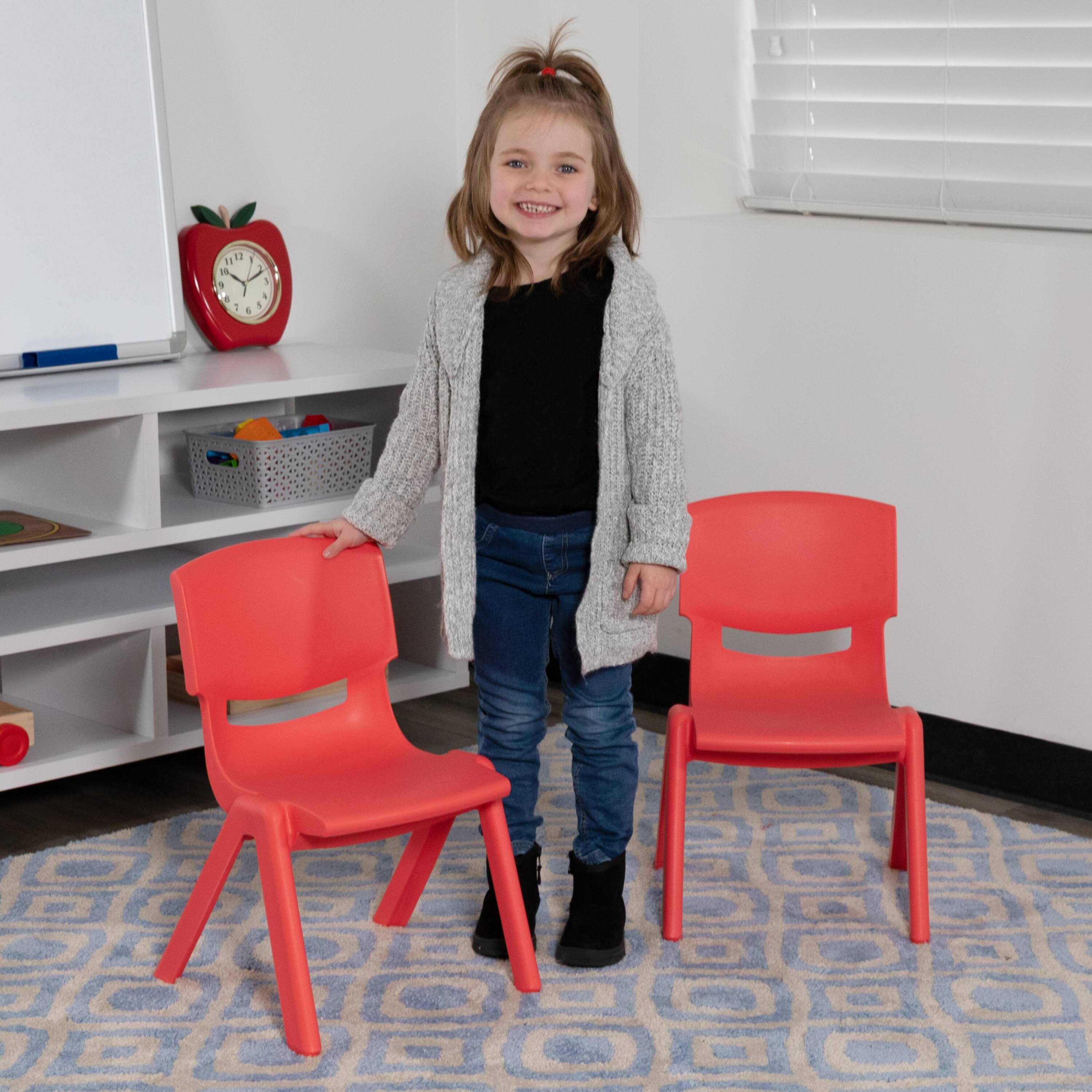 Alt View 5. Emma + Oliver - 2 Pack Plastic Stackable School Chair with 10.5"H Seat, Preschool Chair - Red.