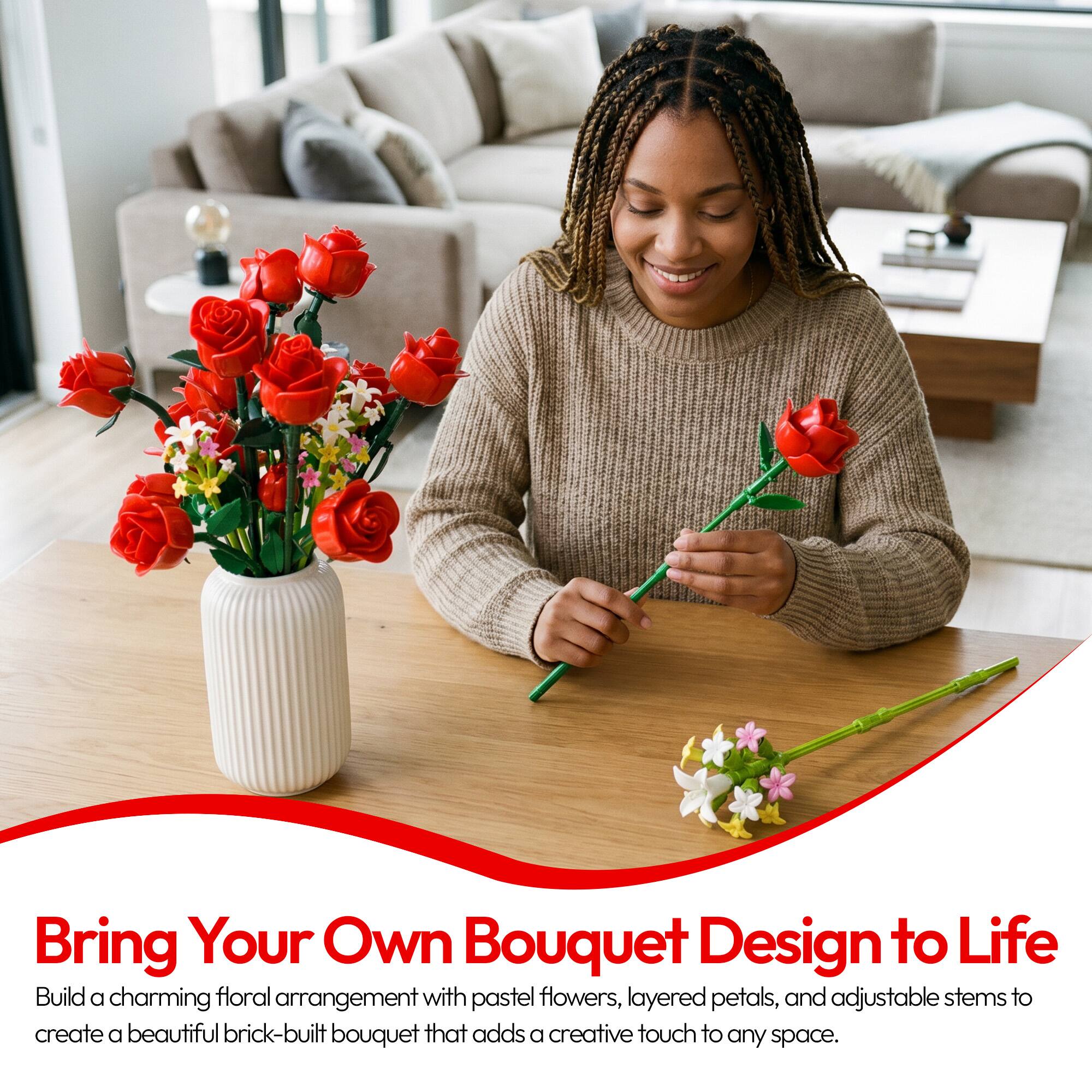 Bring Your Own Bouquet Design to Life

Build a charming floral arrangement with pastel flowers, layered petals, and adjustable stems to create a beautiful brick-built bouquet that adds a creative touch to any space.