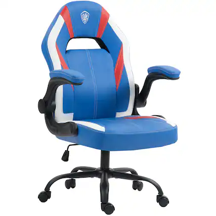 Front. Dowinx - Gaming Chair, Breathable PU Leather Gamer Chair with Pocket Spring Cushion, Swivel Desk Chair with Adjustable Seat - Blue white.