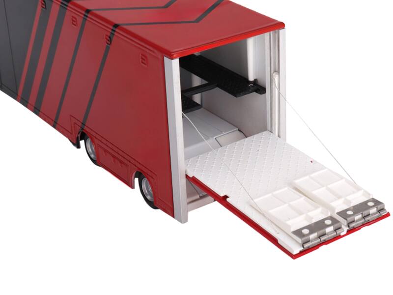 Back. Mini GT - Mercedes-Benz Actros with Racing Transporter Red and Black "ADVAN" 1/64 Diecast Model Car by Mini GT - Red And Black.