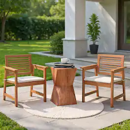 Kadyn - Set of 2 Patio Solid Wood Dining Chairs with Cushions and Slatted Seat, Brown - White