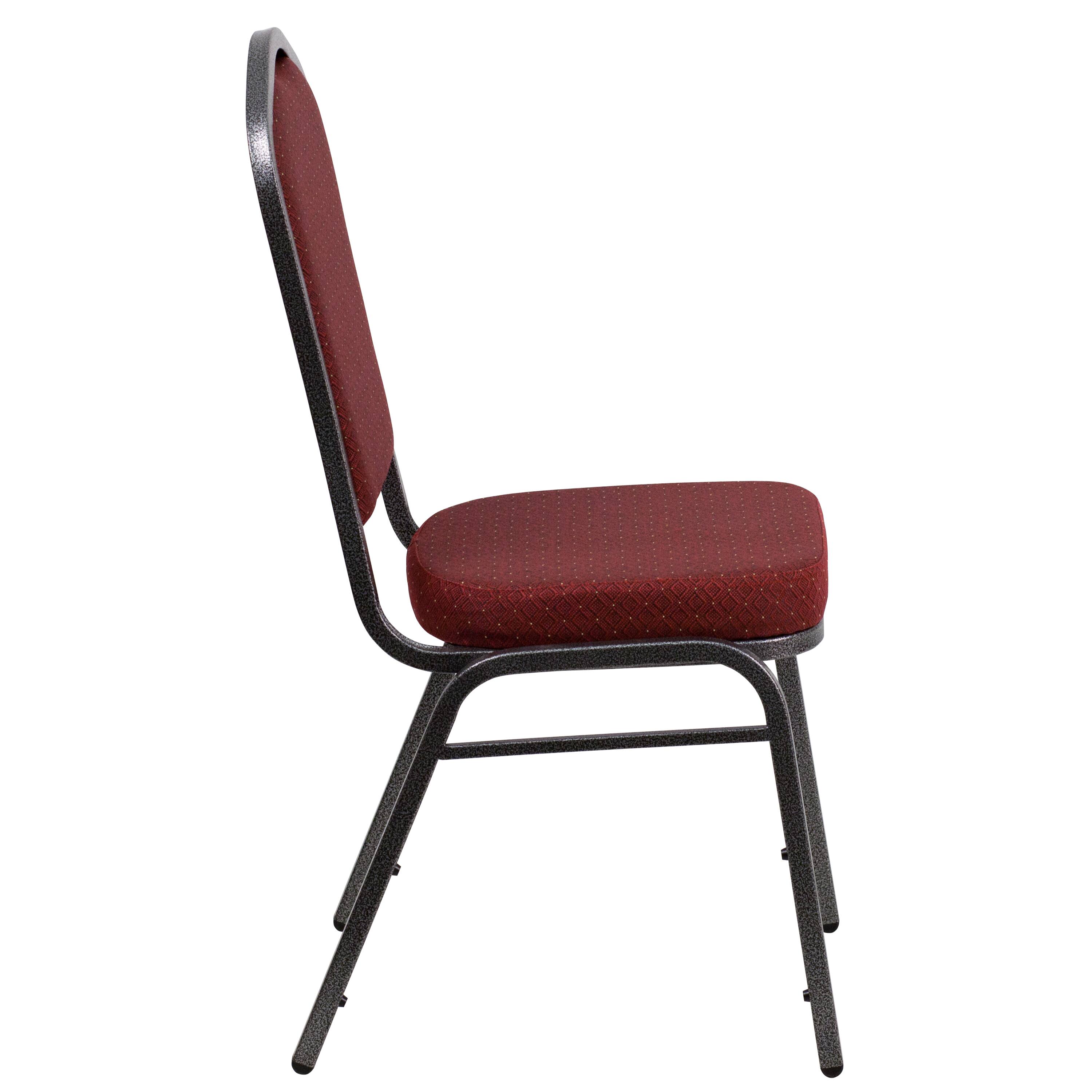 Alt View 5. Emma + Oliver - Crown Back Stacking Banquet Dining Chair - Burgundy Patterned Fabric/Silver Vein Frame.