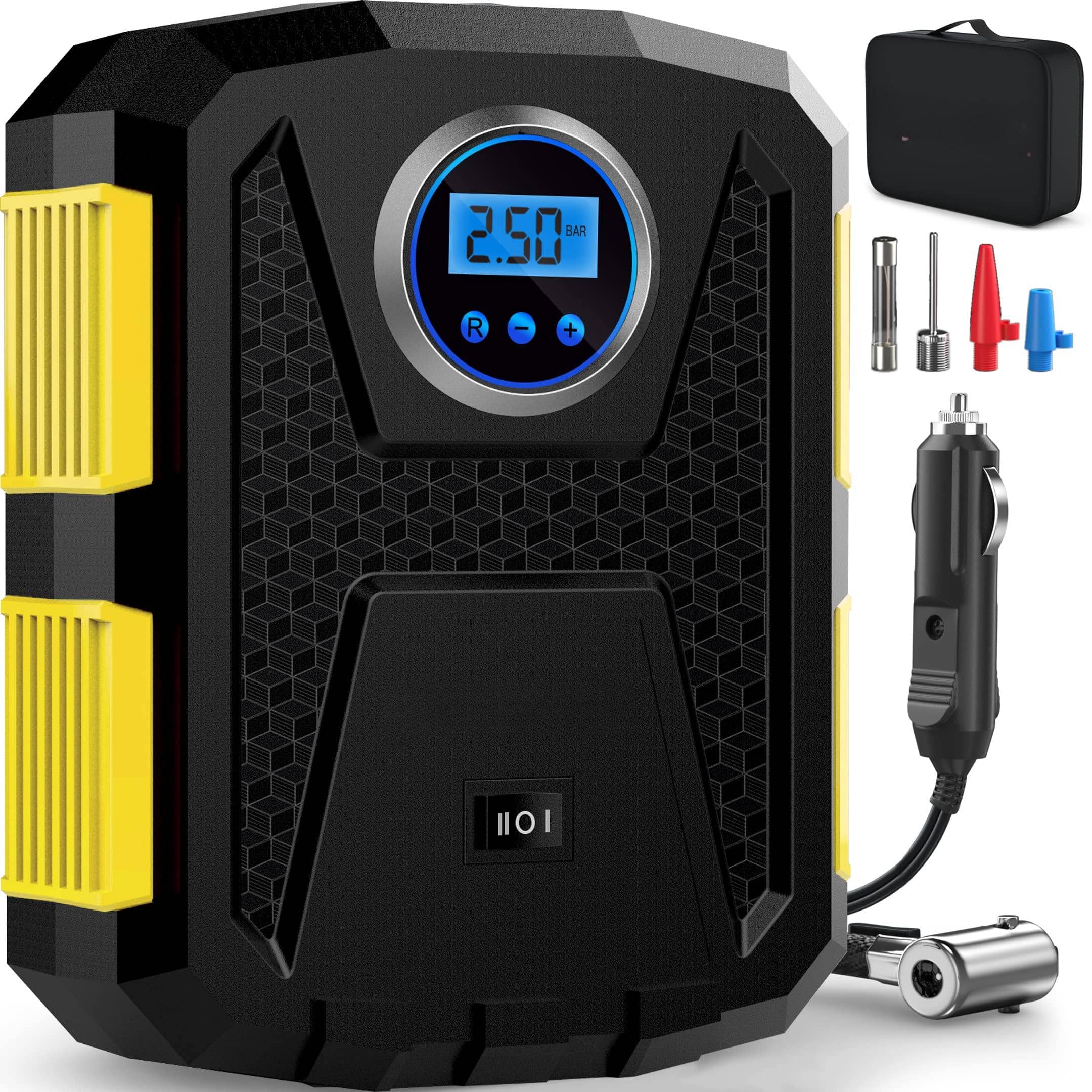 JETRANSPORT - Tire Inflator Portable Air Compressor Pump For Car Tires And Bikes W/auto Shut Off 150 Psi 12v Dc Led Light - Yellow 12V DC