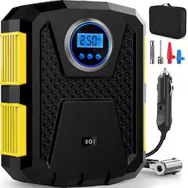 JETRANSPORT - Tire Inflator Portable Air Compressor Pump For Car Tires And Bikes W/auto Shut Off 150 Psi 12v Dc Led Light - Yellow 12V DC