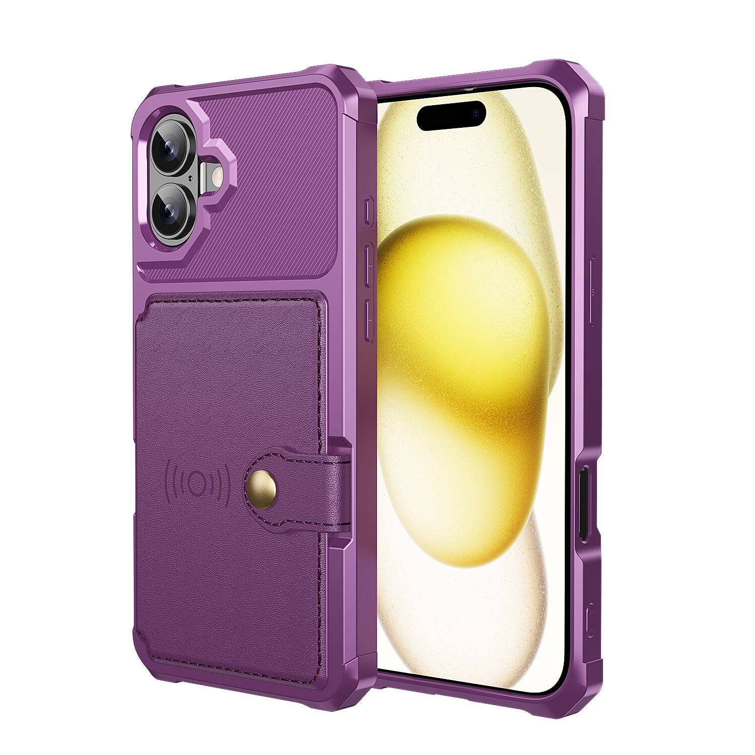 Angle. Dteck - For Apple iPhone 17 Wallet Case Flip Card Slots Magnetic Clasp Shockproof Anti-Scratch Cover - Purple.